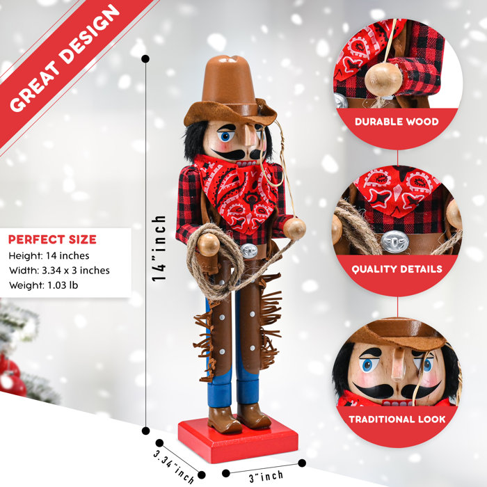 The Holiday Aisle® Western Wooden Nutcracker with a Rope and Lasso